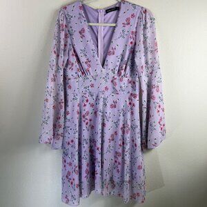 Double Crazy Mini Dress Women Medium Fit and Flair Bell Sleeves Whimsy Fairycore